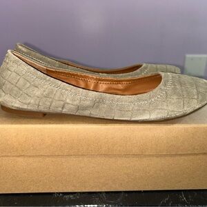 Lucky Brand Croc-Embossed Suede Square-Toe Flats in Light Olive Green